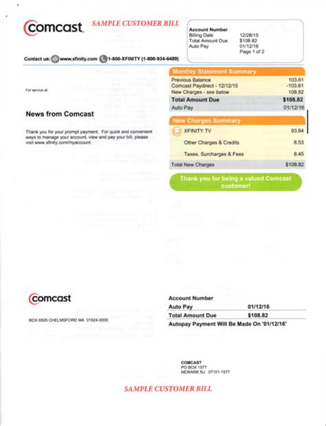 Example of a cable bill template