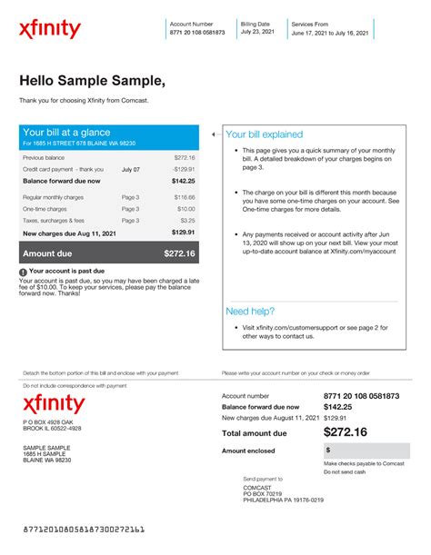 Template for cable internet billing