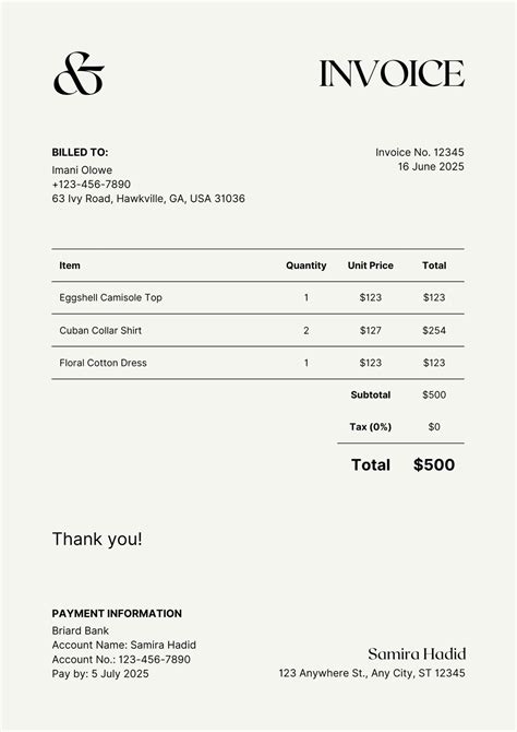 Calc Invoice Template