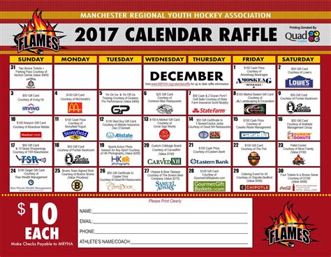 Calendar Raffle Prizes