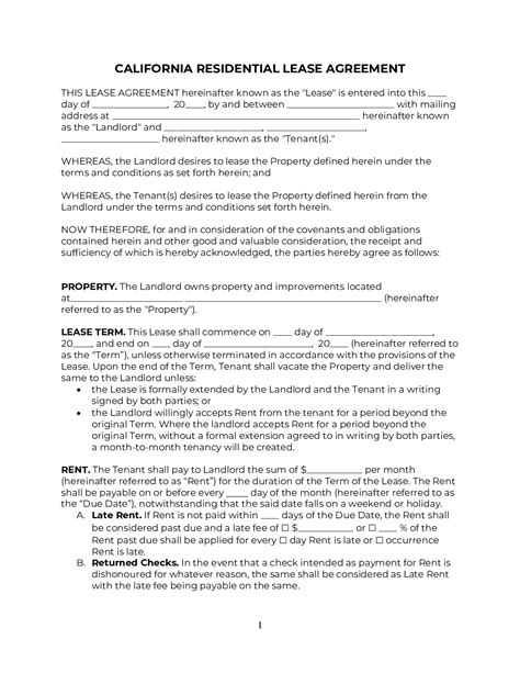 California Residential Lease Agreement Template 1