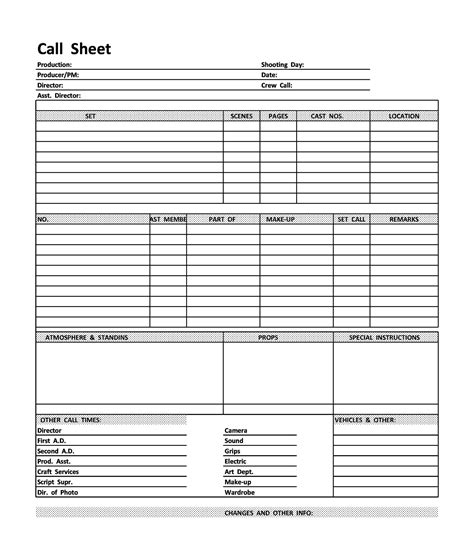 Call Sheet Template Example