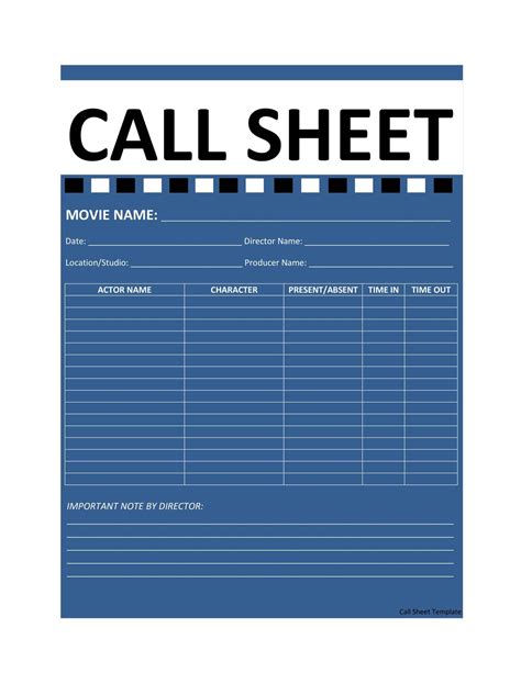 Call Sheet Template Format Example