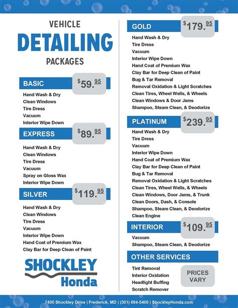 Car Detailing Price List