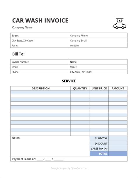 Car wash invoice template example