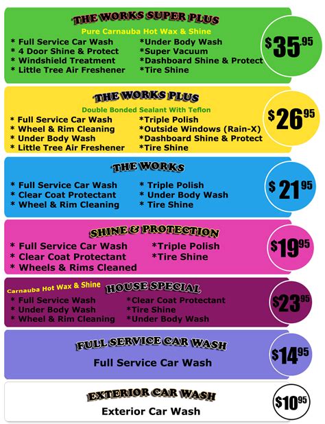 Car Wash Pricing Menu