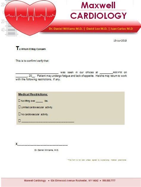 Cardiology Doctor Note Template