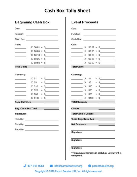 Cash Count Form Template