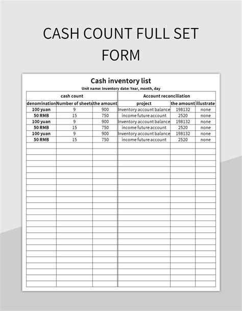 Cash Count Sheet Excel