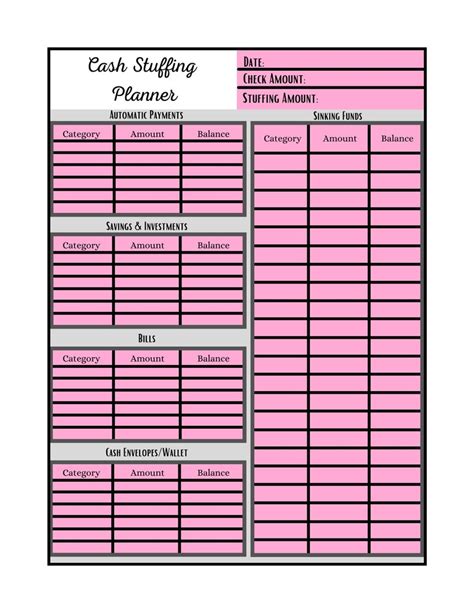 Cash stuffing templates example