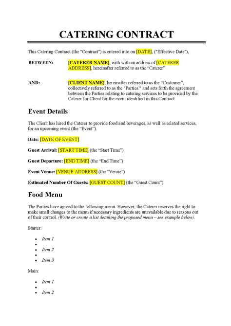 Catering Contract Examples