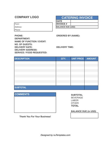 Catering Invoice Sample