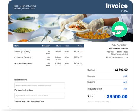 Catering Invoice Template Example