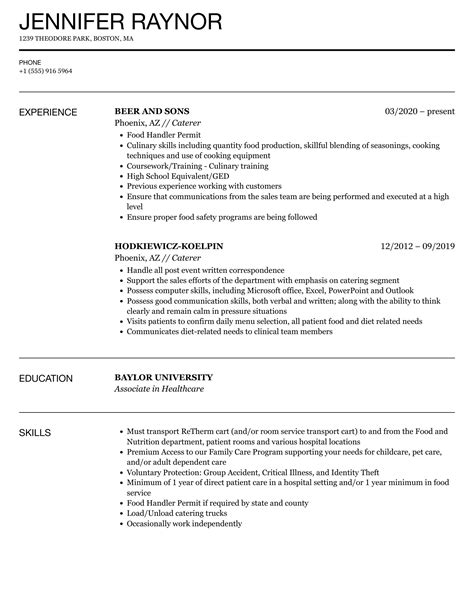 Catering Resume Template