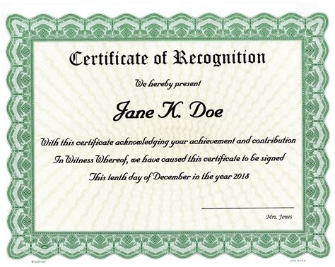 Certificate of Recognition