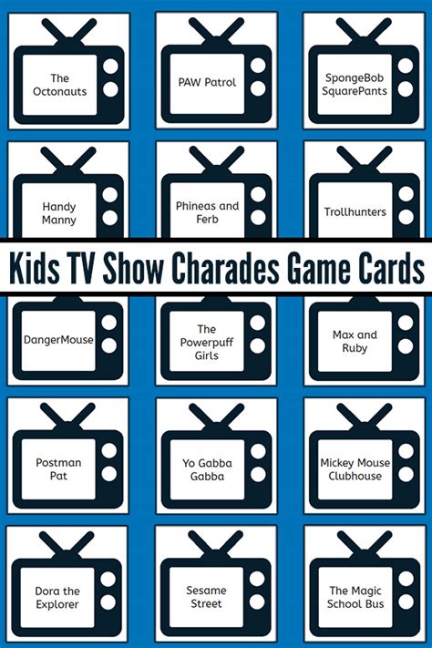 Charades card ideas for TV shows