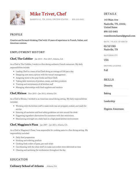 Chef Resume Certifications