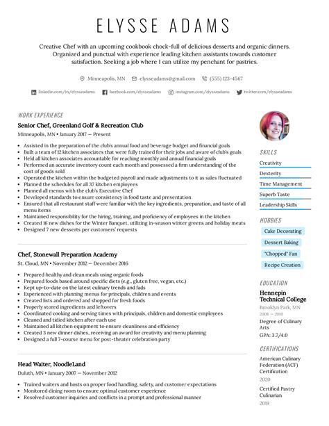 Chef Resume Example