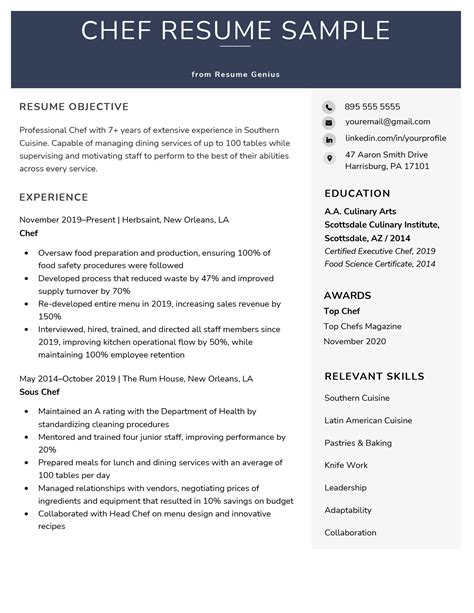 Chef Resume Summary