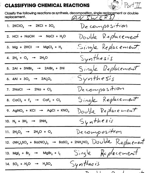 Chemistry worksheets with answer key