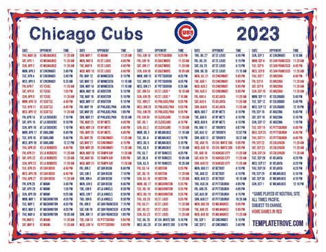 Chicago Cubs schedule template