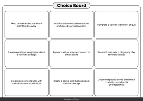 Choice Board Templates for Science