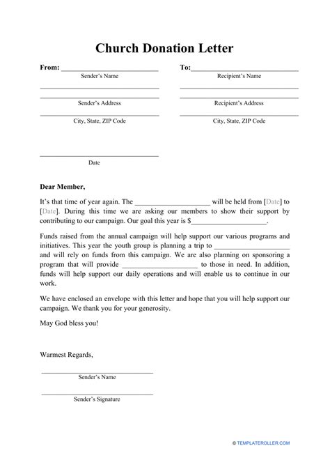 Example of a church donation template