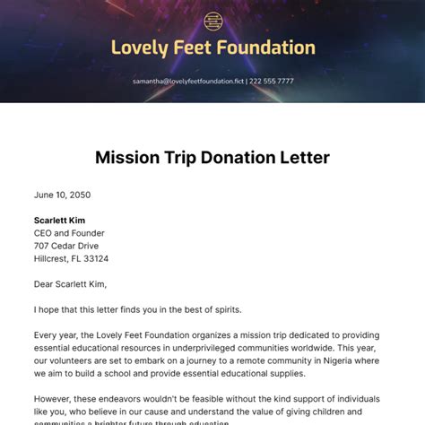 Church donation templates for mission trips