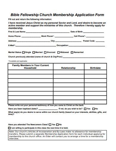 Church Membership Template Example 5