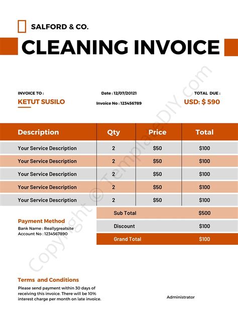 Cleaning Business Invoice Example