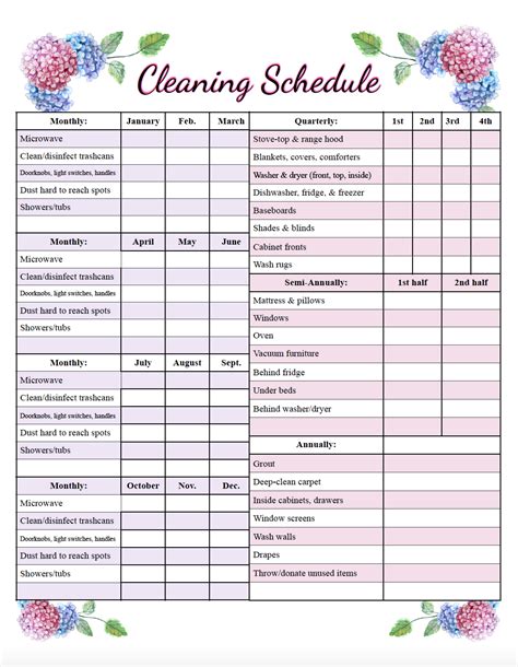 Cleaning Schedule Example