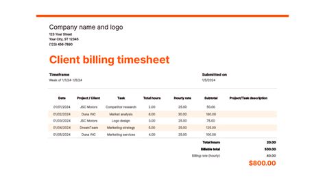 Client Billing Timesheet Example