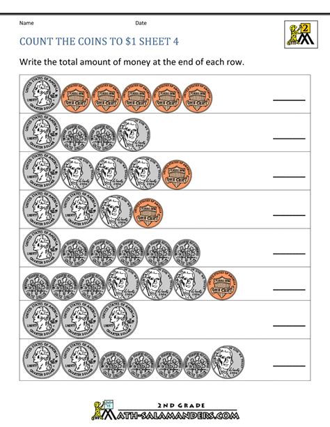 Coin counting worksheets