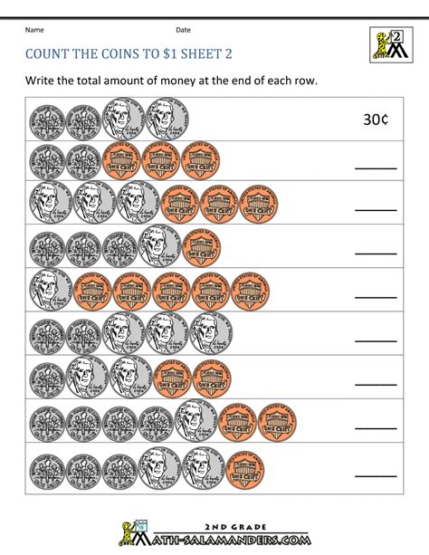 Coin Worksheets for 2nd Grade