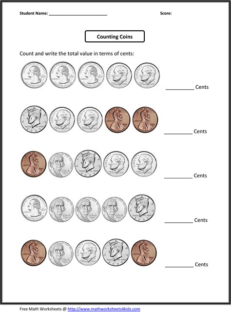 Coin Worksheets for 3rd Grade