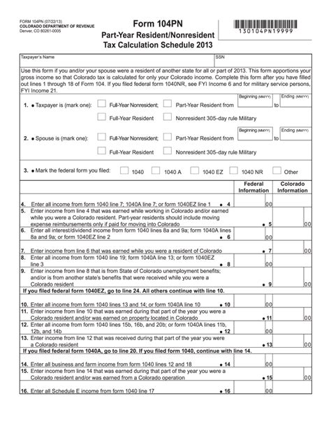 Colorado 104 Tax Form Introduction