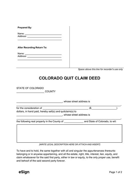 Fillable Colorado Quit Claim Deed Form