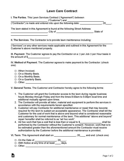 Commercial Lawn Care Contracts Sample