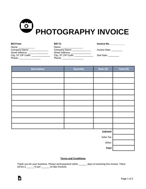 Commercial Photography Invoice Template