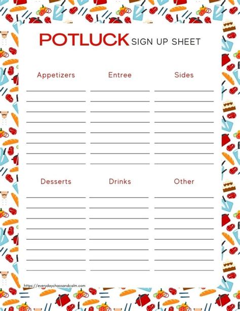 Common mistakes potluck sign up sheet template