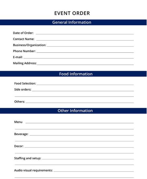 Community Event Order Form Template