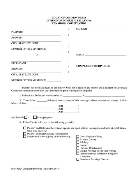 Complaint for Divorce Document