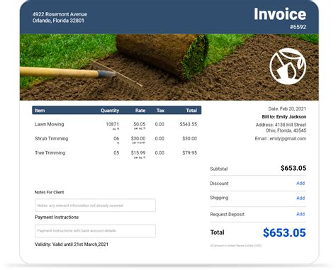 Components of Lawn Care Invoice Template