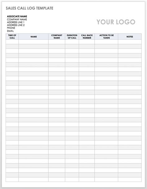 Comprehensive Sales Call Log Template