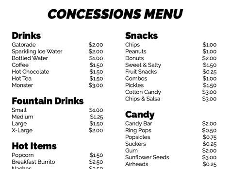 Concession Stand Menu Templates