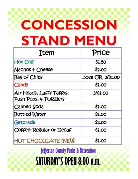 Concession Stand Menu Templates Word