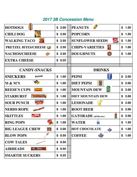 Concession Stand Menu