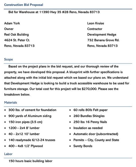 Construction Bid Analysis Template