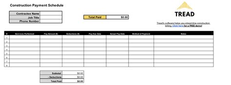 Construction Payment Schedule Template Format