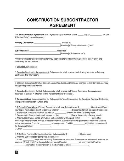 Description of Construction Subcontractor Templates